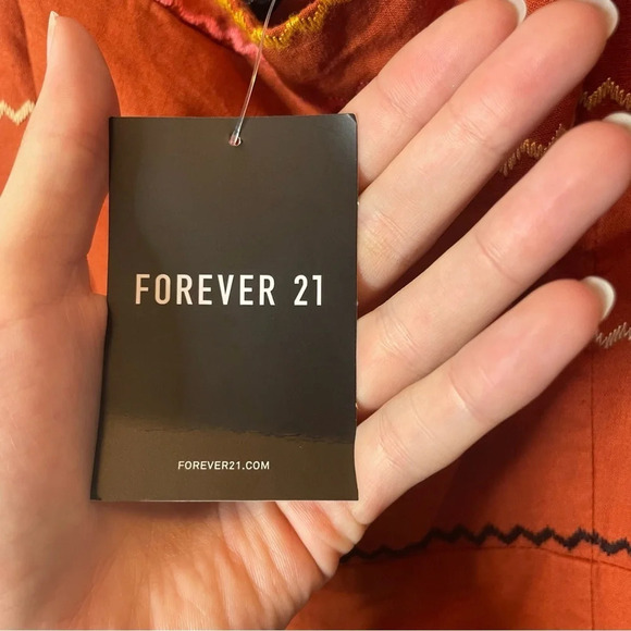 NWT forever 21 rust orange Embroidered Multicolor Striped Dress Sz medium - Picture 5 of 12